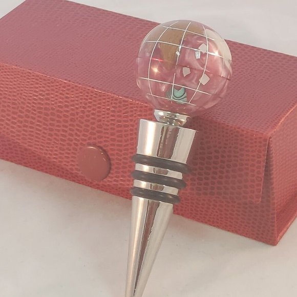 Wine Stopper Cork Around The World Glass Marble w/Case By Alexander Xalifano - Picture 9 of 9